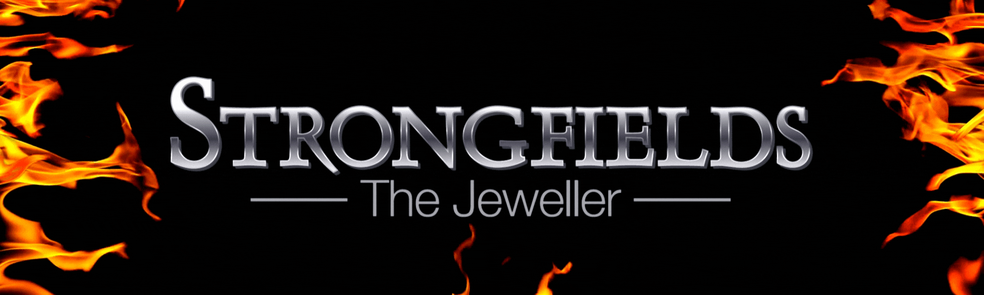 strongfields the jeweller logo with moving flames in background 